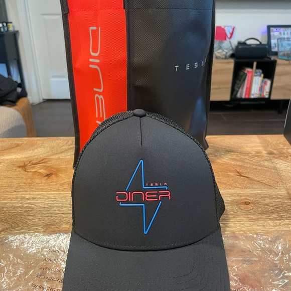 Tesla Black Cap with Blue and Red Diner Logo - Picture 1 of 6